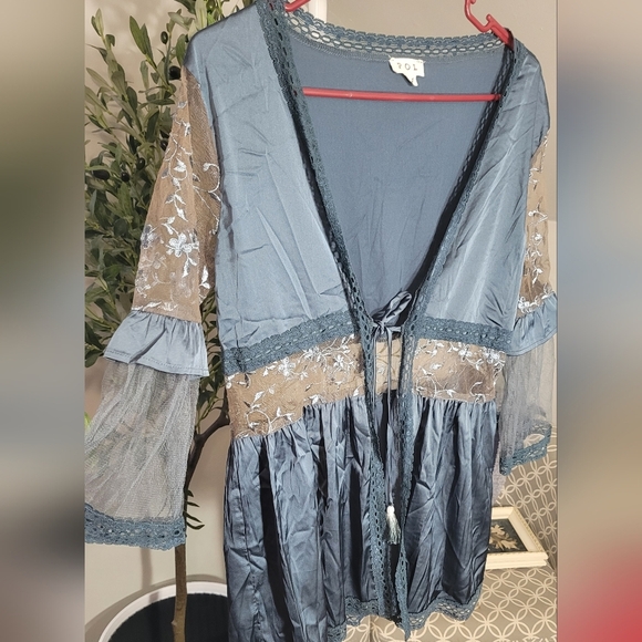 POL Open Front Lace Detail Boho Cardigan - Picture 1 of 5